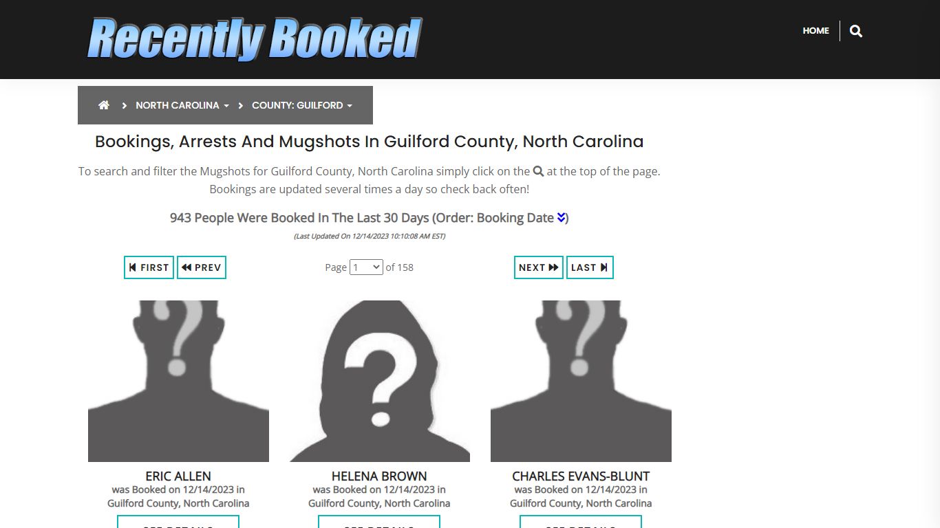 Bookings, Arrests and Mugshots in Guilford County, North Carolina